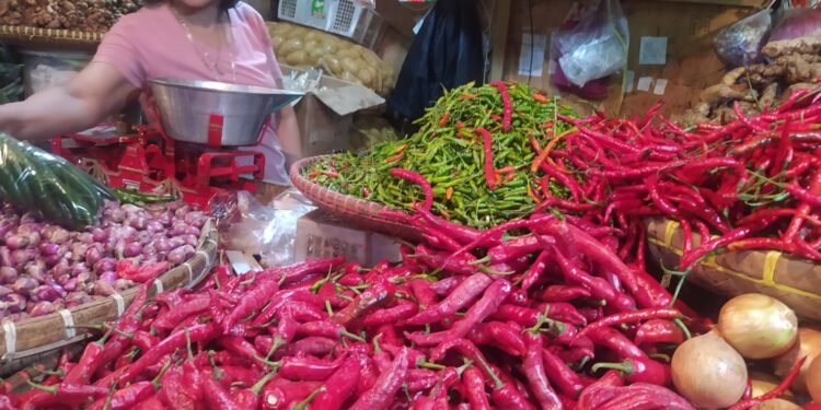 Seorang pedagang cabai di pasar tradisional cianjur (foto: tr)